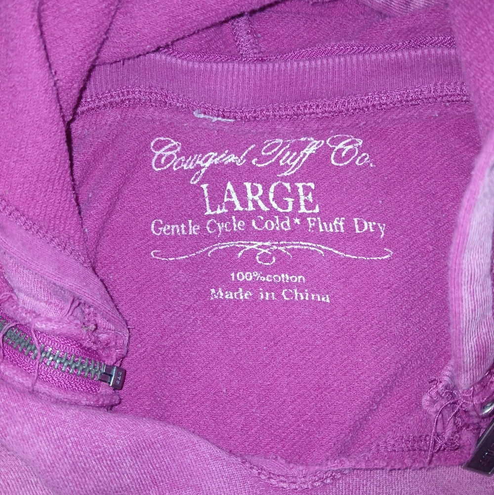 Cowgirl Tuff Distressed Hoodie In Raspberry - Picture 2 of 2